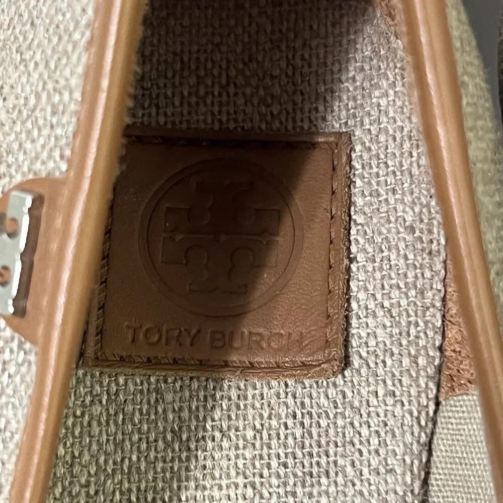Tory Burch Beige and Brown Espadrille Wedge Peep-Toe